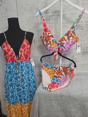 barr III Women’s Floral Patchwork Bikini Set and Maxi Dress - Multicolor